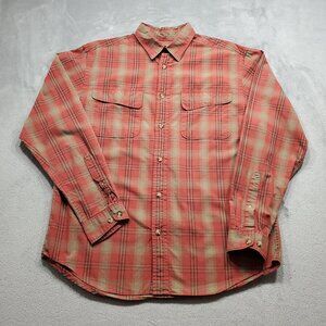 Gander Mountain Button Up Plaid Flannel Shirt 2 Pockets Brown Rust Res Men Sz M